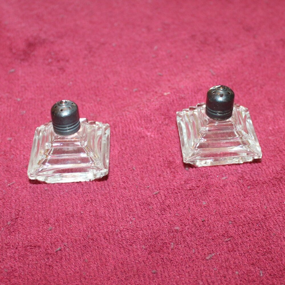 Vintage Pyramid Shaped Art Deco Glass Salt and Pepper Shakers